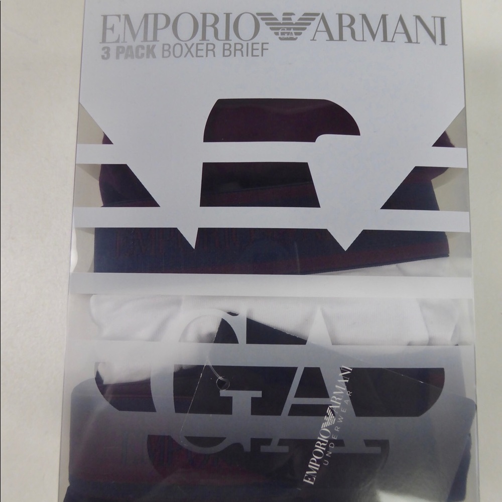 Emporio Armani 3 Pr Boxer Briefs Underwear Cotton Stretch Armani Logo NWT NIB